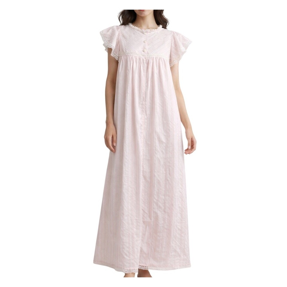 Vintage Givenchy Intimite Paris Pink Lace Empire Waist 70s Nightgown‎ Bridgerton